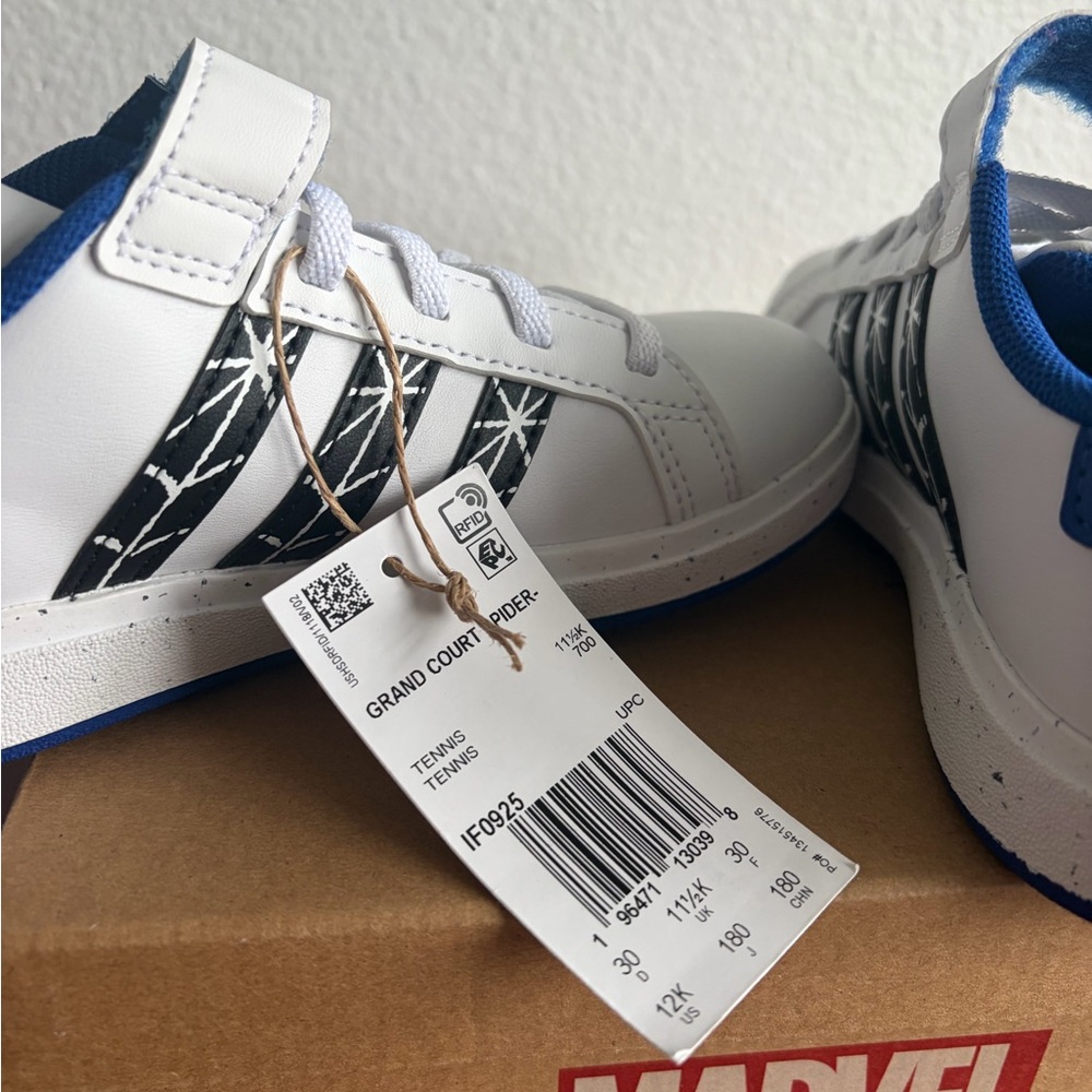 New adidas Kids White and Blue Spider-Man Sneakers - Picture 4 of 5